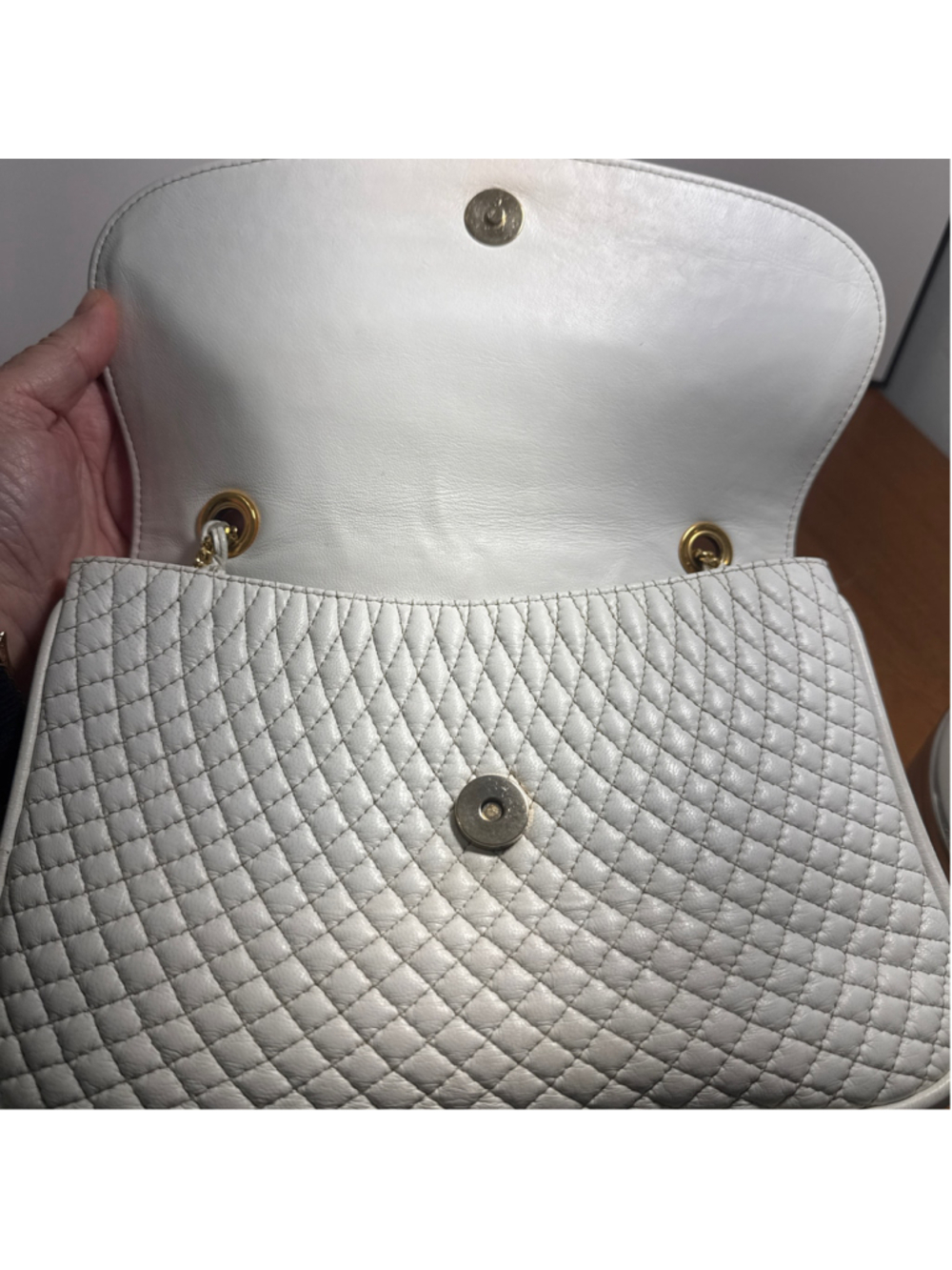 Bally Quilted Shoulder Bag White and Gold - Picture 3 of 9